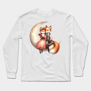 Valentine Fox Couple on Moon Long Sleeve T-Shirt